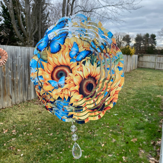Sunflower and Blue Butterfly Wind Spinner