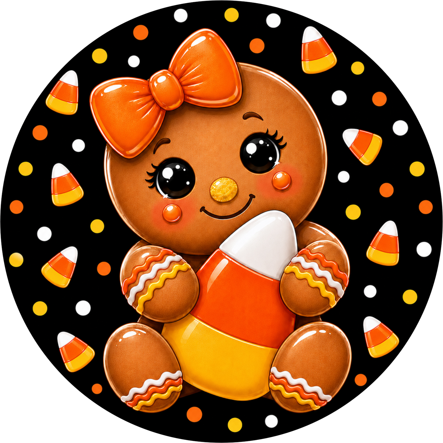 Gingerbread Candy Corn Round Wreath Sign