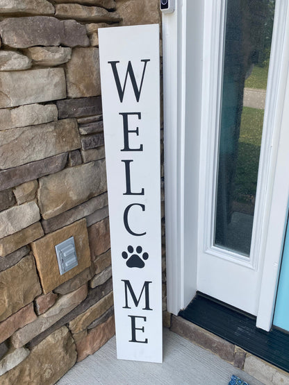 White Welcome Porch Sign, Dog Lover Wood Welcome Porch Board, Dog Paw Welcome Porch Leaner, Farmhouse Welcome Sign, Rustic Porch Sign
