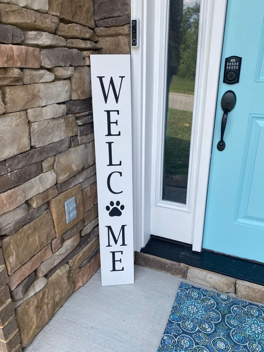 White Welcome Porch Sign, Dog Lover Wood Welcome Porch Board, Dog Paw Welcome Porch Leaner, Farmhouse Welcome Sign, Rustic Porch Sign