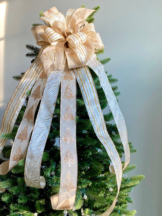 Gold and Silver Christmas Tree Topper Bow