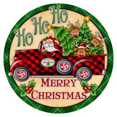 Ho ho ho merry christmas sign, santa's tree farm with truck christmas wreath sign, pick your size wreath attachment, buffalo check truck