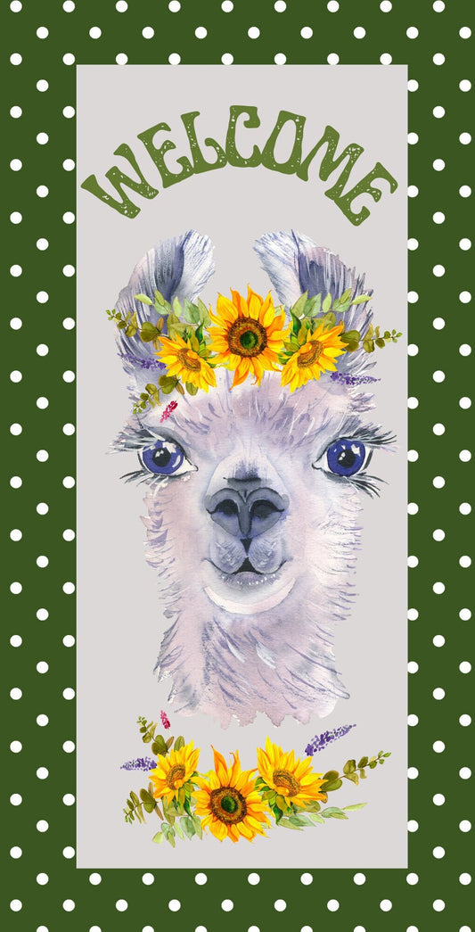 Llama welcome wreath sign, sunflower round wreath attachment, everyday wreath sign, sunflower decor, farm animal decor, signs for wreaths