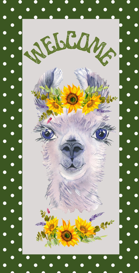 Llama welcome wreath sign, sunflower round wreath attachment, everyday wreath sign, sunflower decor, farm animal decor, signs for wreaths