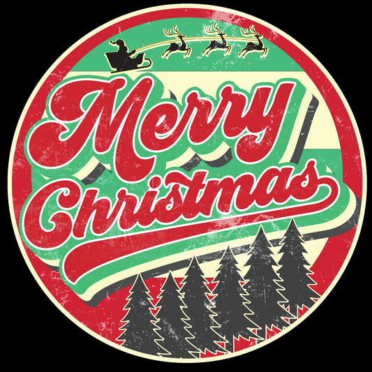 Retro merry christmas wreath sign, vintage santa christmas tree metal wreath attachment, antique look santa sleigh wreath center