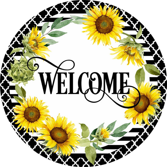 Fall Sunflower wreath sign, Welcome Sunflower round wreath attachment, Summer and Fall Sign for Home Decor, signs for wreaths