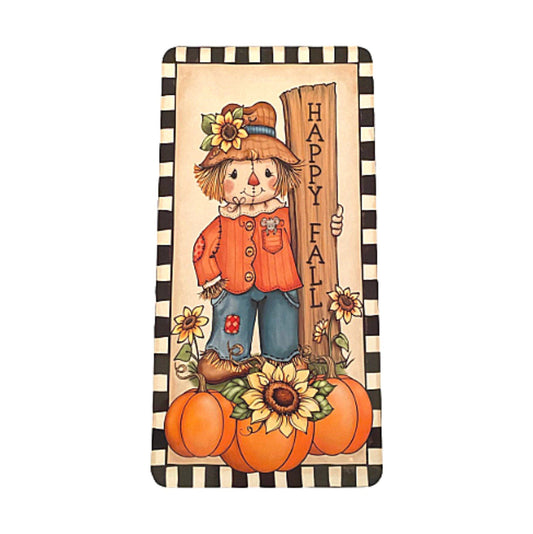Happy fall scarecrow sign, scarecrow fall wreath sign, blue orange rustic autumn vertical wreath attachment, fall metal wreath attachment