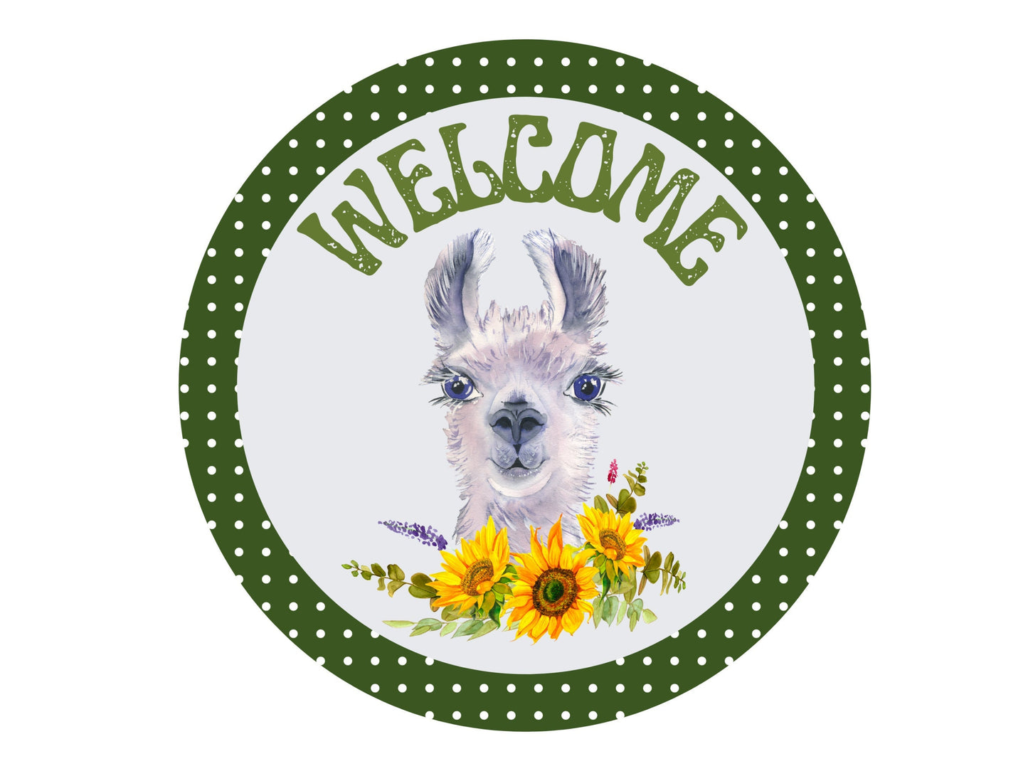 Llama welcome wreath sign, sunflower round wreath attachment, everyday wreath sign, sunflower decor, farm animal decor, signs for wreaths