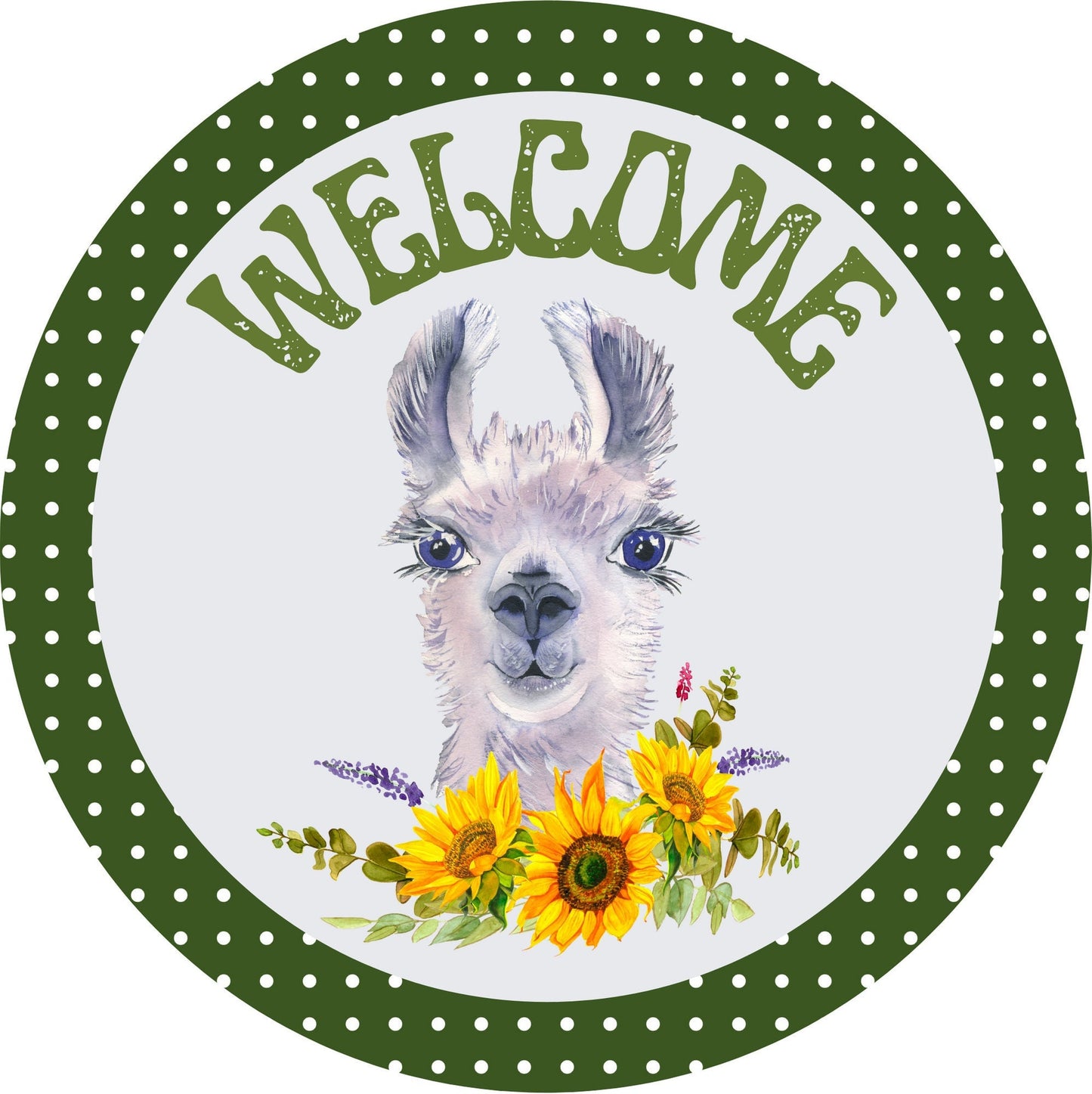 Llama welcome wreath sign, sunflower round wreath attachment, everyday wreath sign, sunflower decor, farm animal decor, signs for wreaths
