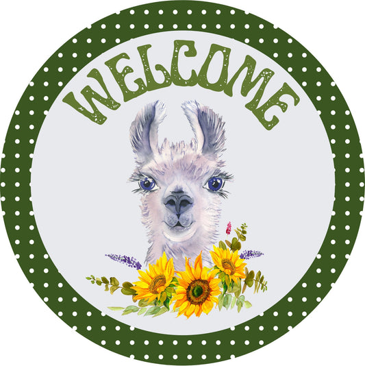 Llama welcome wreath sign, sunflower round wreath attachment, everyday wreath sign, sunflower decor, farm animal decor, signs for wreaths