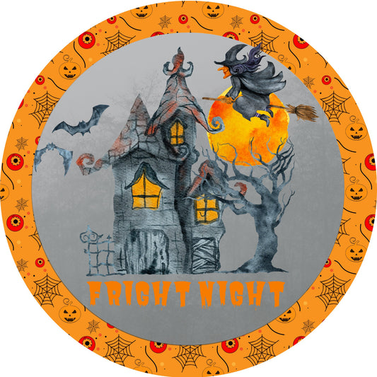 Haunted House Halloween Wreath Sign, Fright Night Round Halloween Wreath Attachment, Witch Sign, signs for wreaths