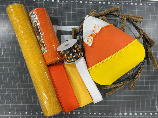 Deluxe DIY Candy Corn Wreath Kit with Large Candy Corn Attachment, Deco Mesh Extra Large Wreath Kit for Halloween, Craft Supplies for Wreath