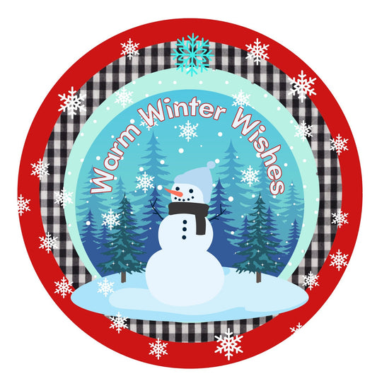 Snowman winter wreath sign, Warm Winter Wishes metal wreath attachment, winter snowflakes and snowman sign, signs for wreaths