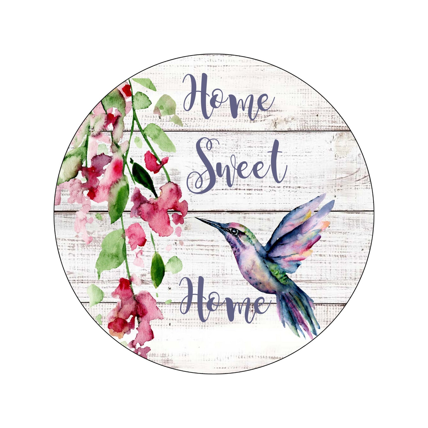 Home Sweet Home wreath sign with hummingbird, Everyday floral metal wreath attachment, Wood look Welcome sign, signs for wreaths