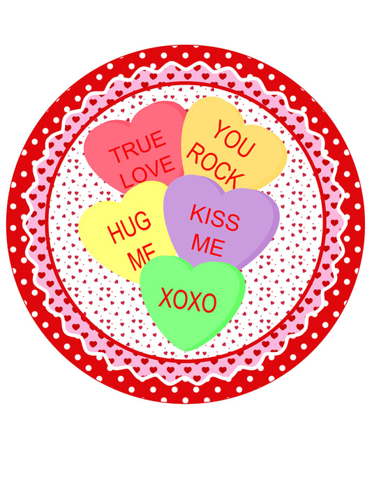 Conversation Hearts Valentine wreath sign, valentine wreath attachment, Pink Valentine pick your size metal sign, signs for wreaths