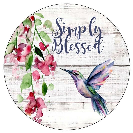 Simply Blessed wreath sign with hummingbird, Everyday floral metal wreath attachment, Wood look Welcome sign, signs for wreaths