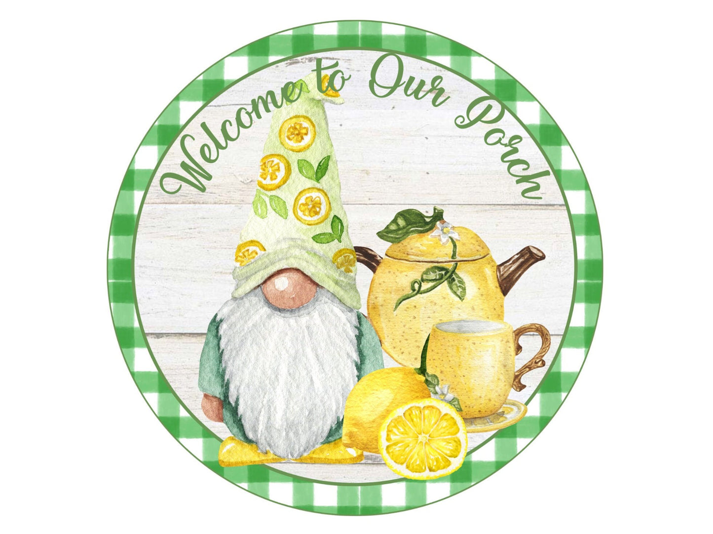 Lemon Gnome Porch Welcome wreath sign, Welcome to our Porch spring summer wreath attachment, signs for wreaths, spring summer decoration
