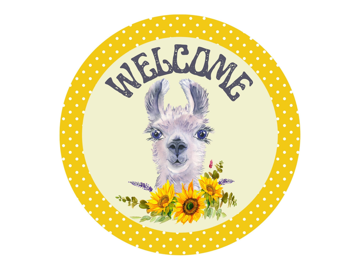Llama welcome wreath sign, sunflower round wreath attachment, everyday wreath sign, sunflower decor, farm animal decor, signs for wreaths