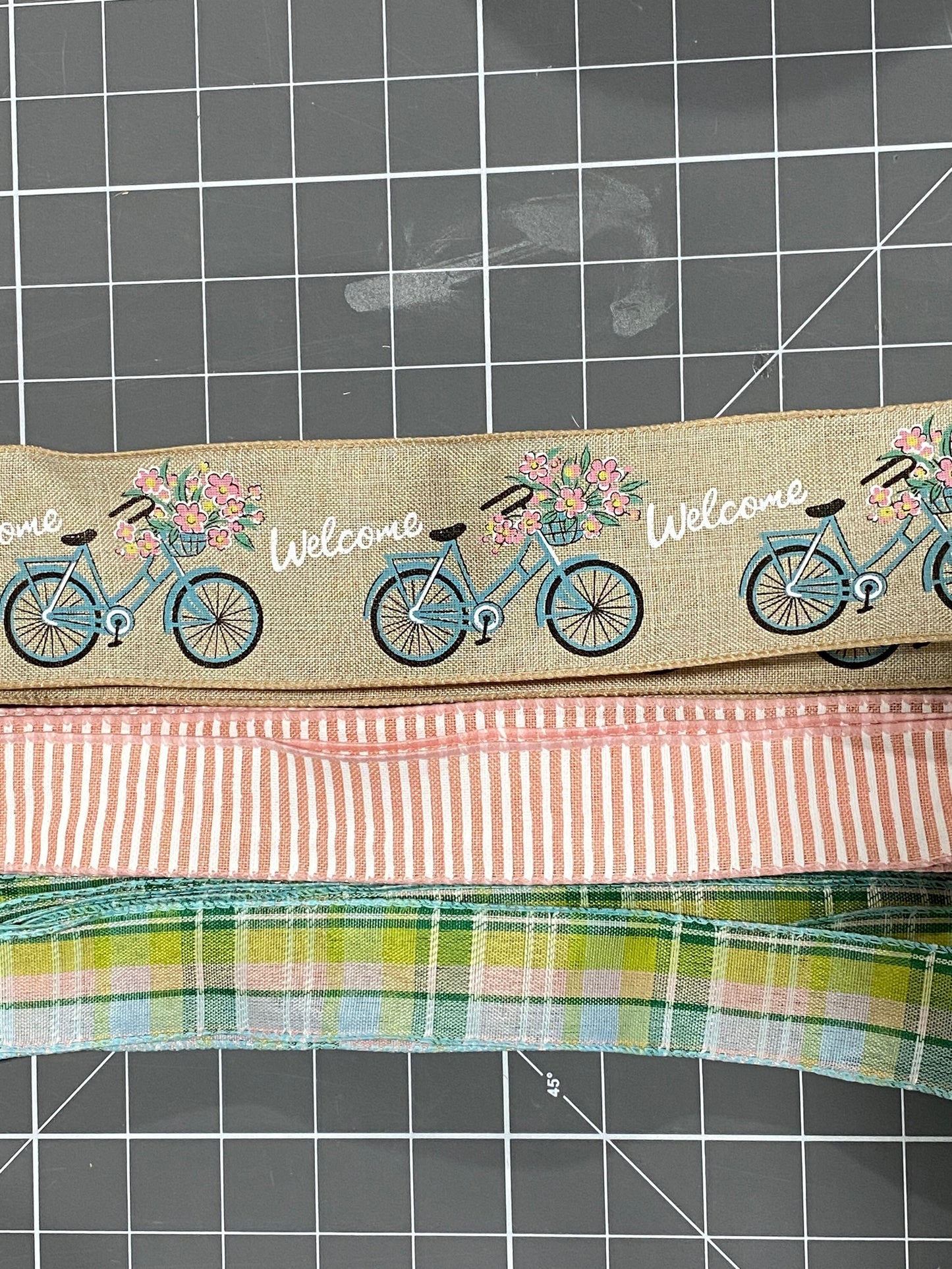 Summer Enjoy the Ride Bicycle welcome sign and ribbon kit, Spring wreath kit, craft supplies for wreath, Wreath sign with matching ribbon