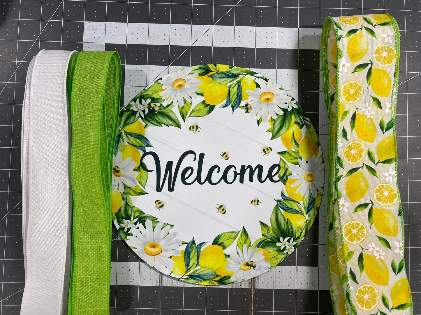 Lemon welcome wreath kit, deco mesh diy wreath kit, lemon sign & ribbon kit, make your own wreath, craft supplies for wreath and instruction
