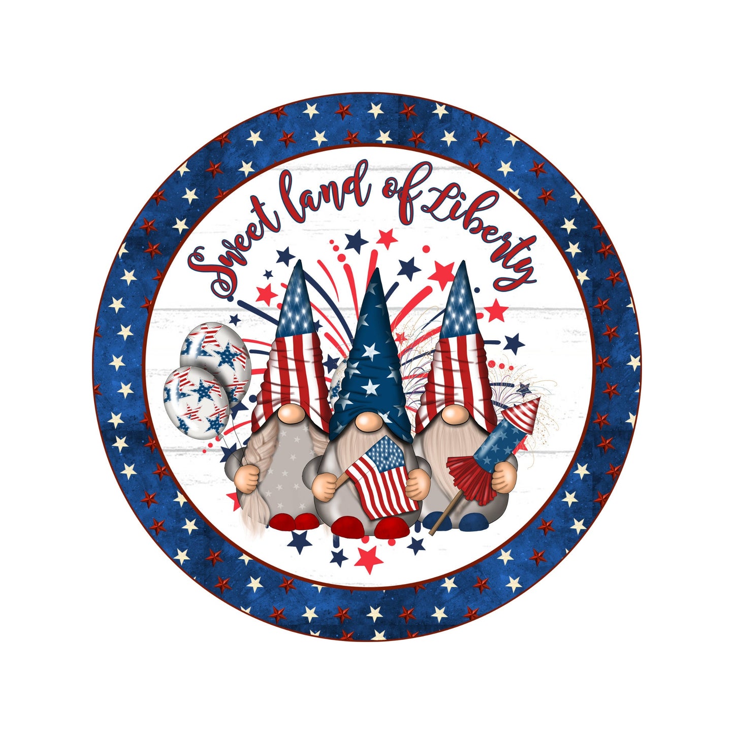 Gnome patriotic wreath sign, Stars and Stripes Gnomes wreath attachment, 4th of July fireworks wreath sign, patriotic wall art
