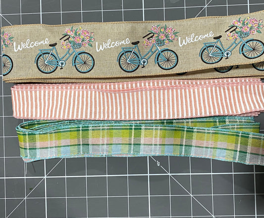 Summer Enjoy the Ride Bicycle welcome sign and ribbon kit, Spring wreath kit, craft supplies for wreath, Wreath sign with matching ribbon