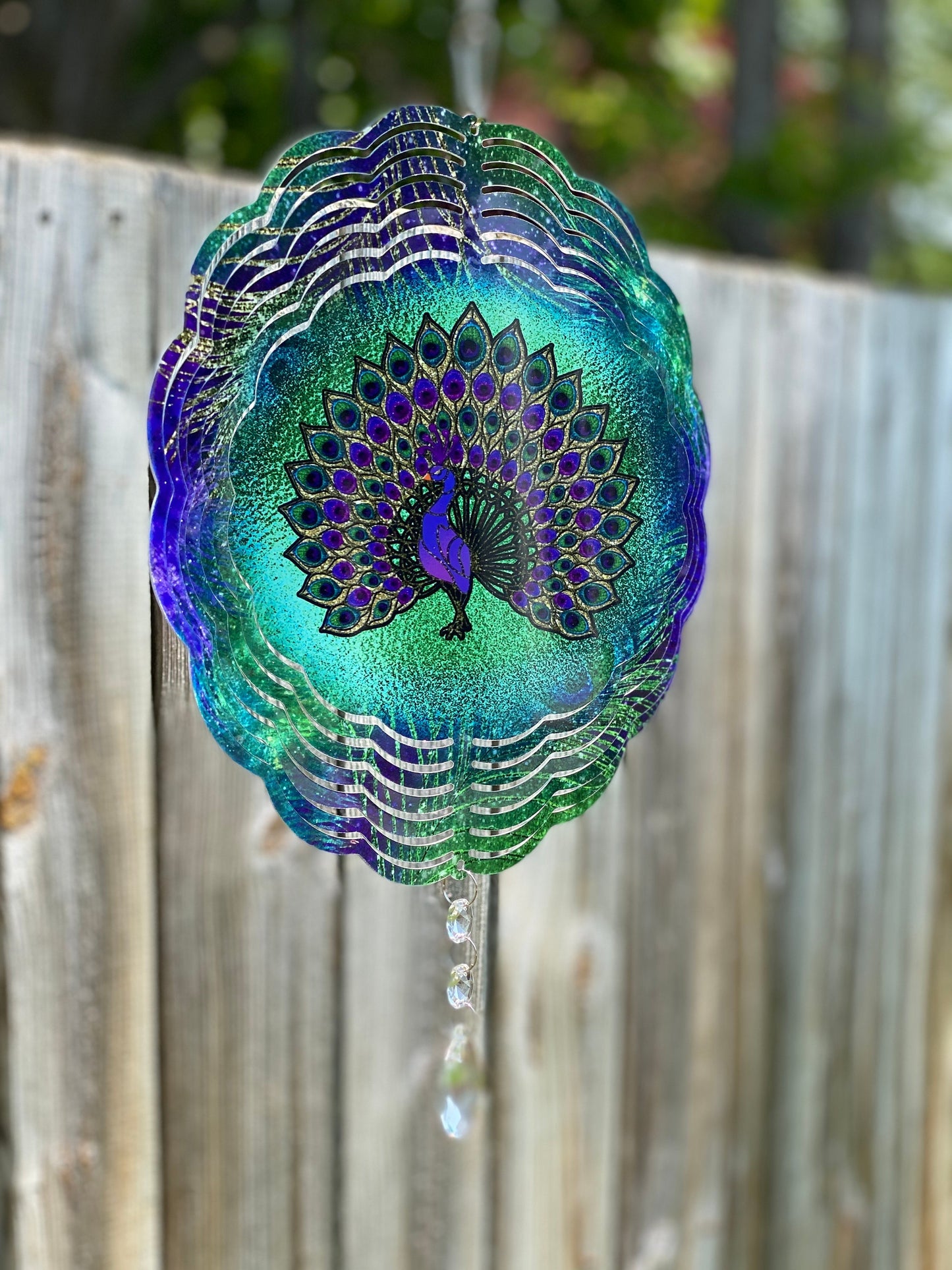 Peacock Outdoor Wind Spinner, Hanging Stained Glass Look Peacock Metal Wind Spinner, Garden Lover Gifts, Yard Art Peacock Sun Catcher