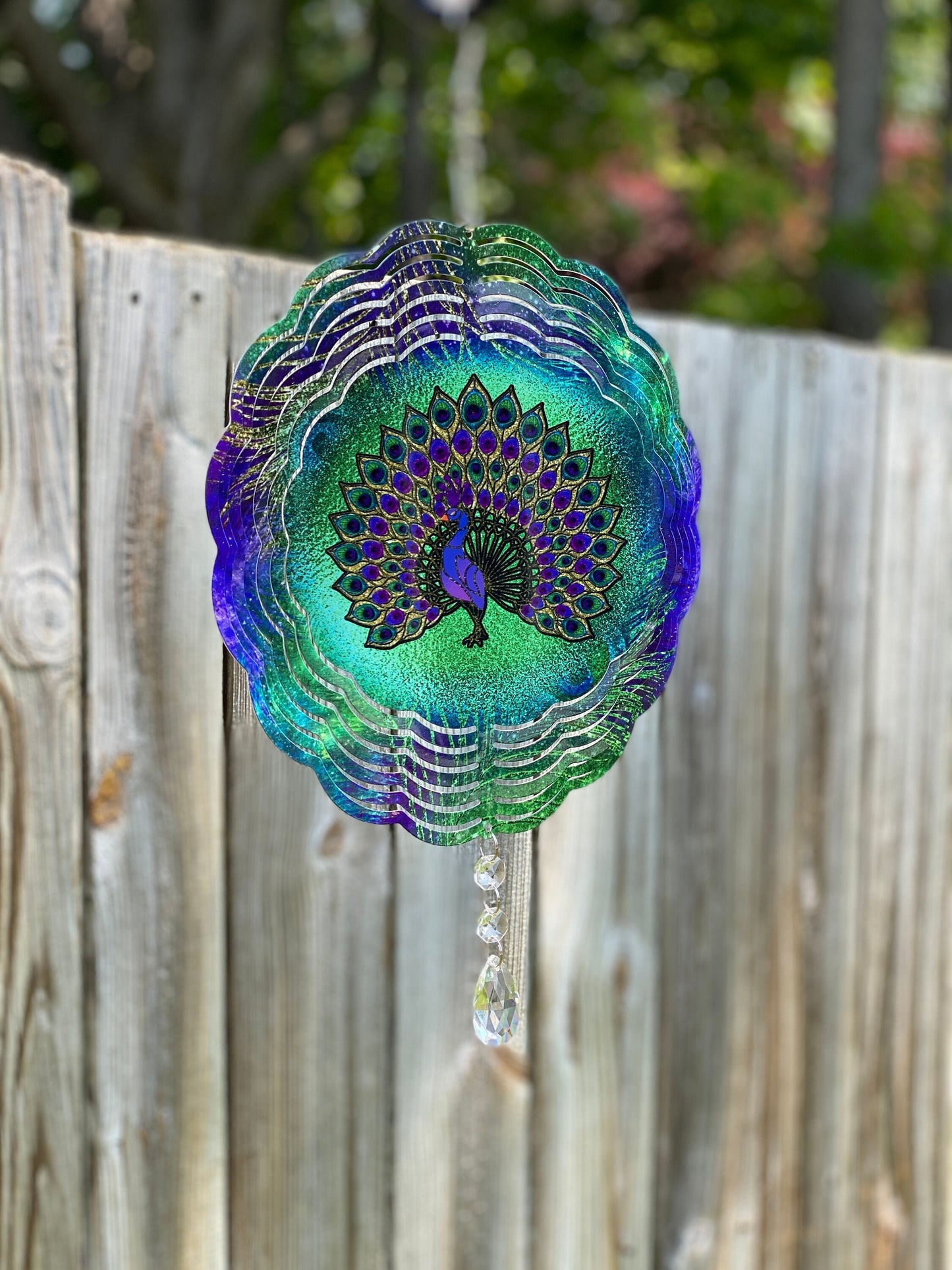 Peacock Outdoor Wind Spinner, Hanging Stained Glass Look Peacock Metal Wind Spinner, Garden Lover Gifts, Yard Art Peacock Sun Catcher