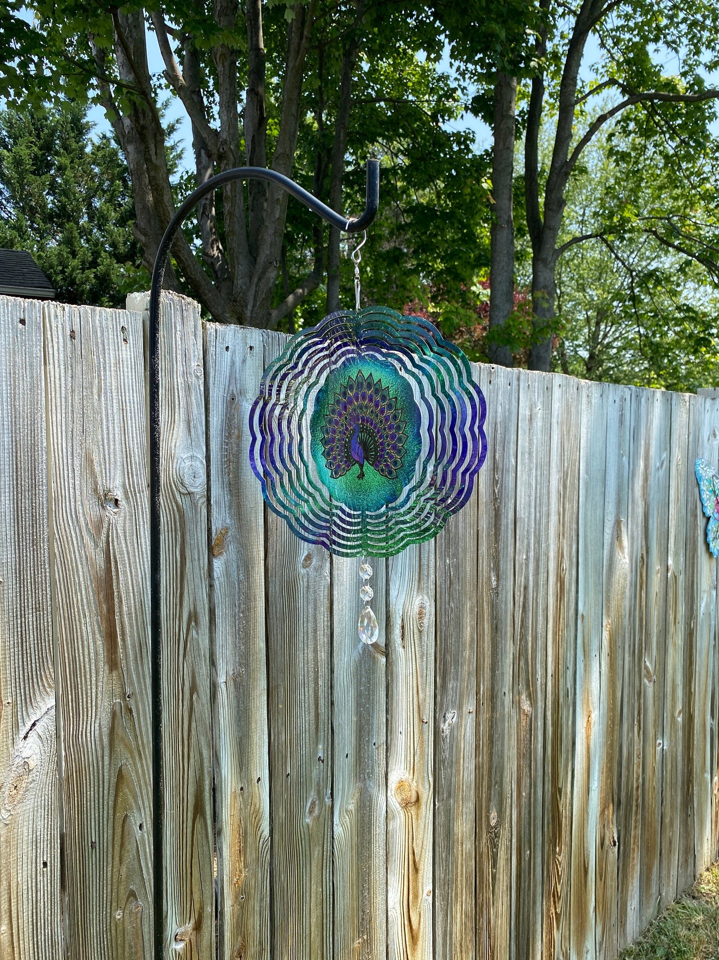 Peacock Outdoor Wind Spinner, Hanging Stained Glass Look Peacock Metal Wind Spinner, Garden Lover Gifts, Yard Art Peacock Sun Catcher