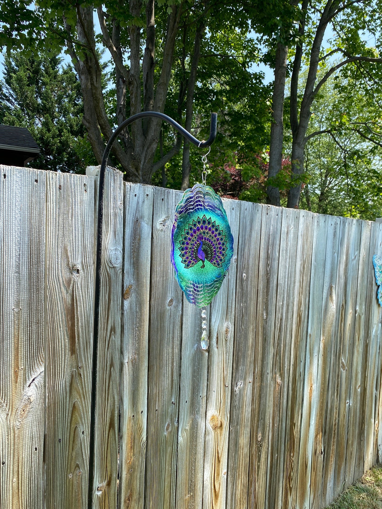 Peacock Outdoor Wind Spinner, Hanging Stained Glass Look Peacock Metal Wind Spinner, Garden Lover Gifts, Yard Art Peacock Sun Catcher