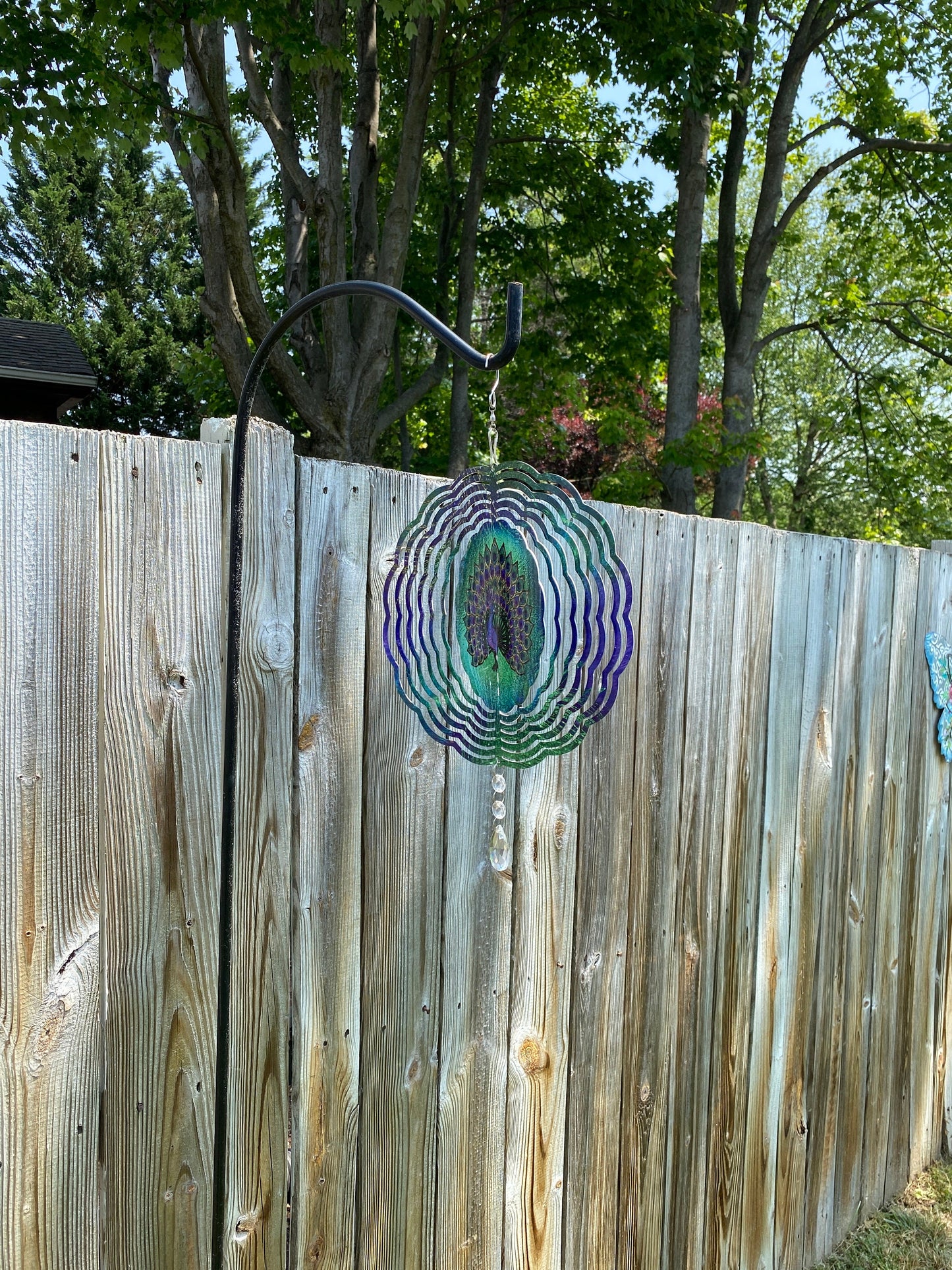 Peacock Outdoor Wind Spinner, Hanging Stained Glass Look Peacock Metal Wind Spinner, Garden Lover Gifts, Yard Art Peacock Sun Catcher