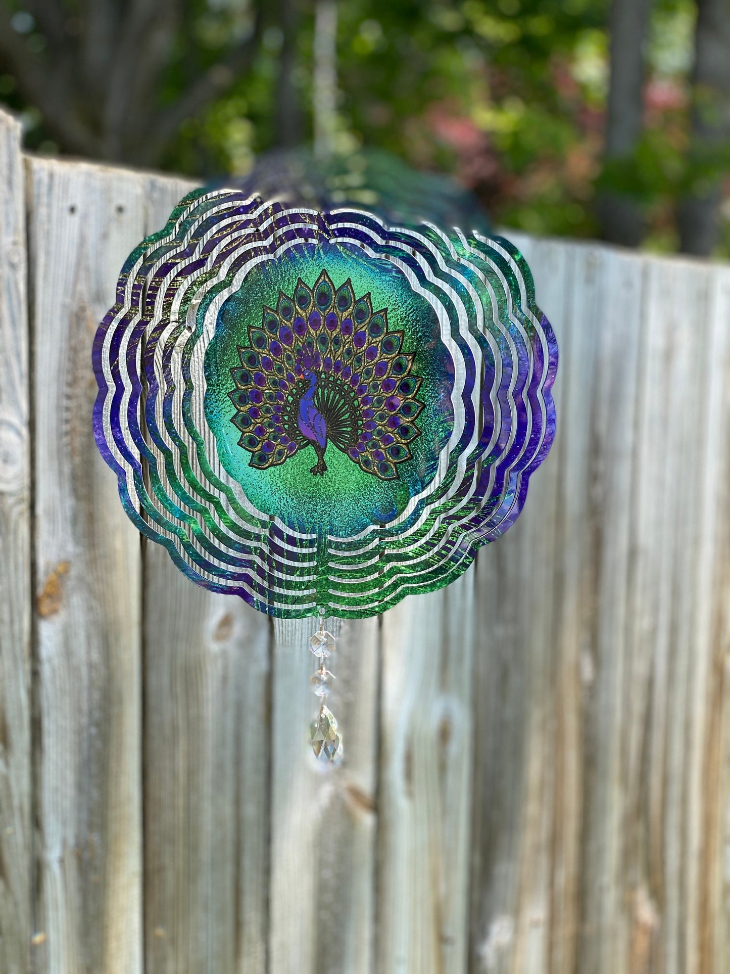 Peacock Outdoor Wind Spinner, Hanging Stained Glass Look Peacock Metal Wind Spinner, Garden Lover Gifts, Yard Art Peacock Sun Catcher