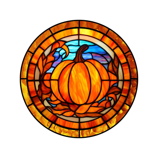 Stained glass look pumpkin round wreath sign, Faux stained glass Fall pumpkin metal sign
