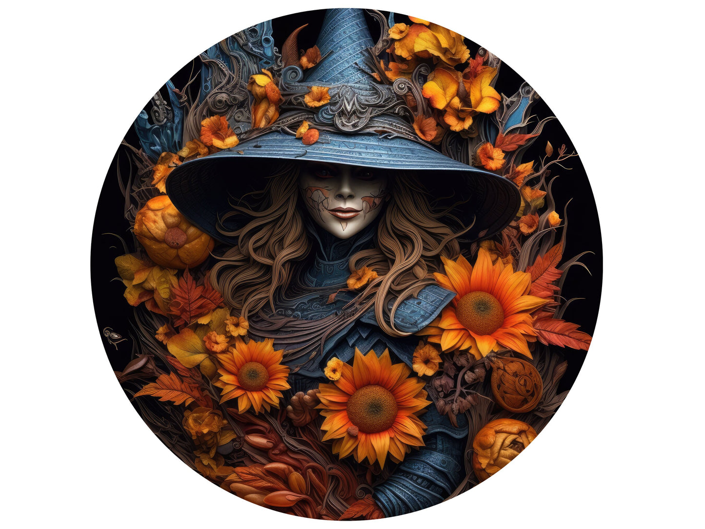Wicked Witch 3D Orange Sunflowers Wreath Sign, Orange Sunflowers Halloween sign, spooky Halloween witch wall art