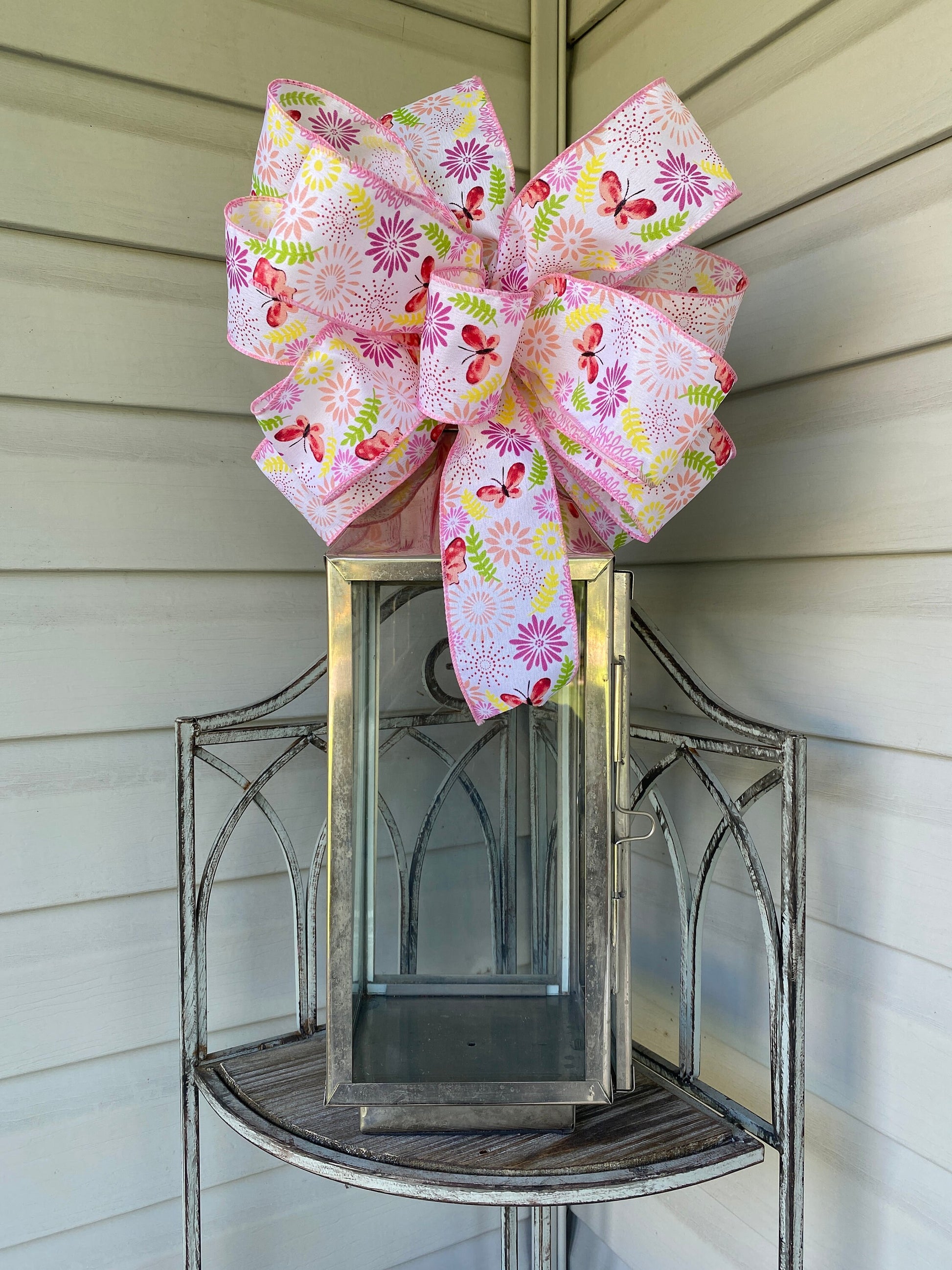 Summer Butterfly Wreath Bow, Summer Lantern Bow, Porch Light Bow, Mailbox Bow,Butterfly Floral Decor, Summer Deck Party Bow, gift basket bow