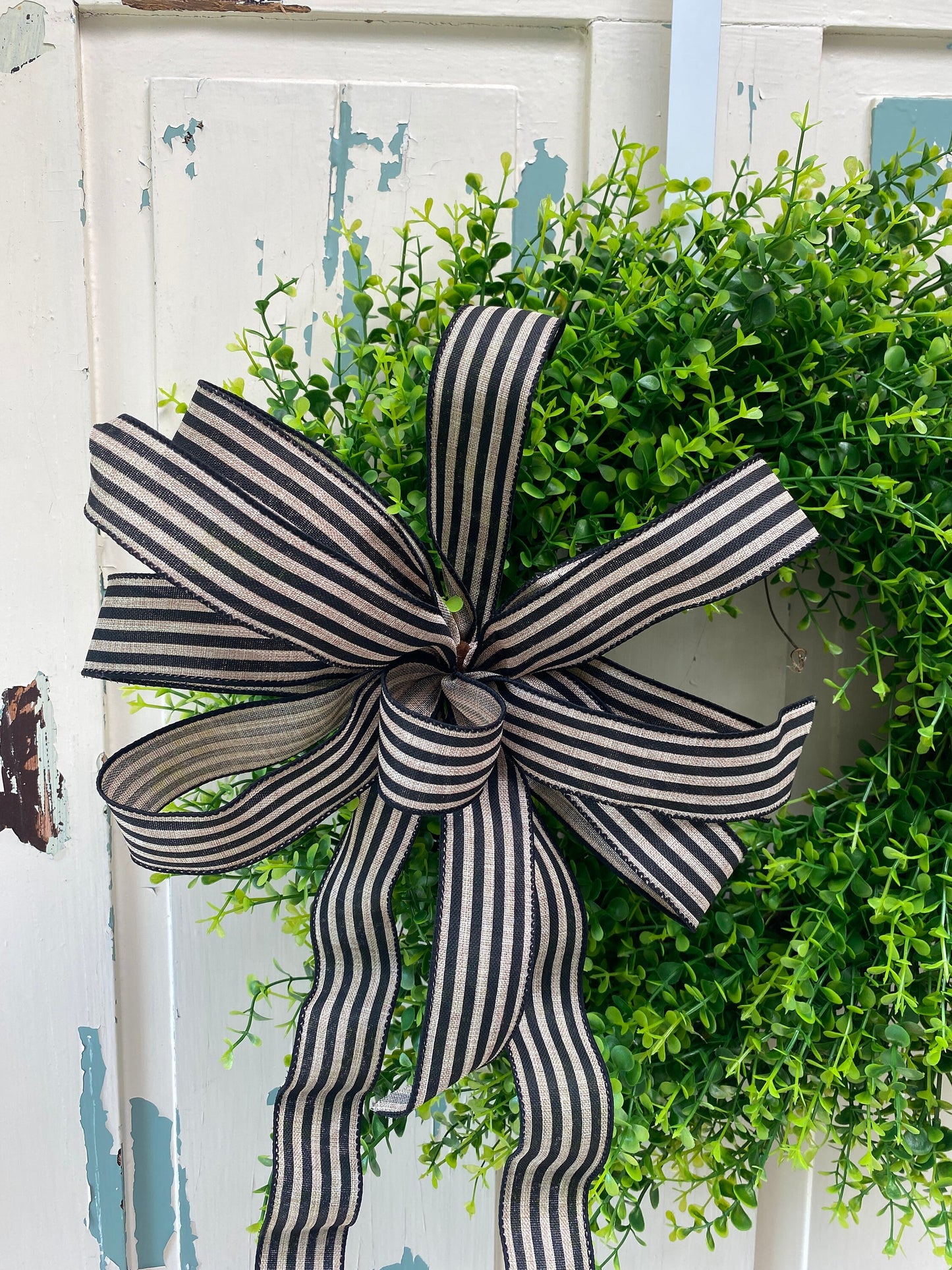Farmhouse Stripe Everyday Wreath Bow, Summer Lantern Bow, Porch Light Bow, Mailbox Bow, Summer Deck Party Bow, gift basket bow