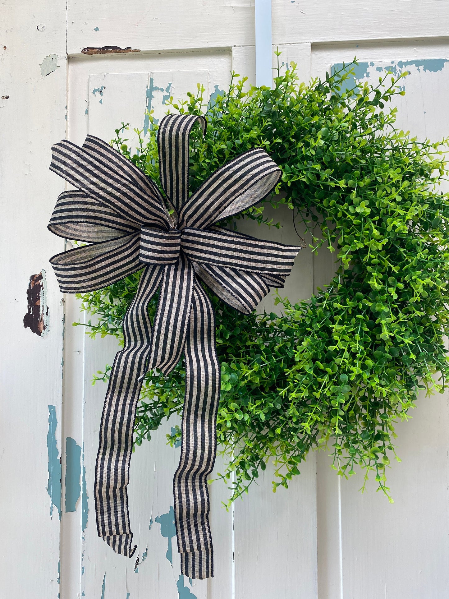 Farmhouse Stripe Everyday Wreath Bow, Summer Lantern Bow, Porch Light Bow, Mailbox Bow, Summer Deck Party Bow, gift basket bow