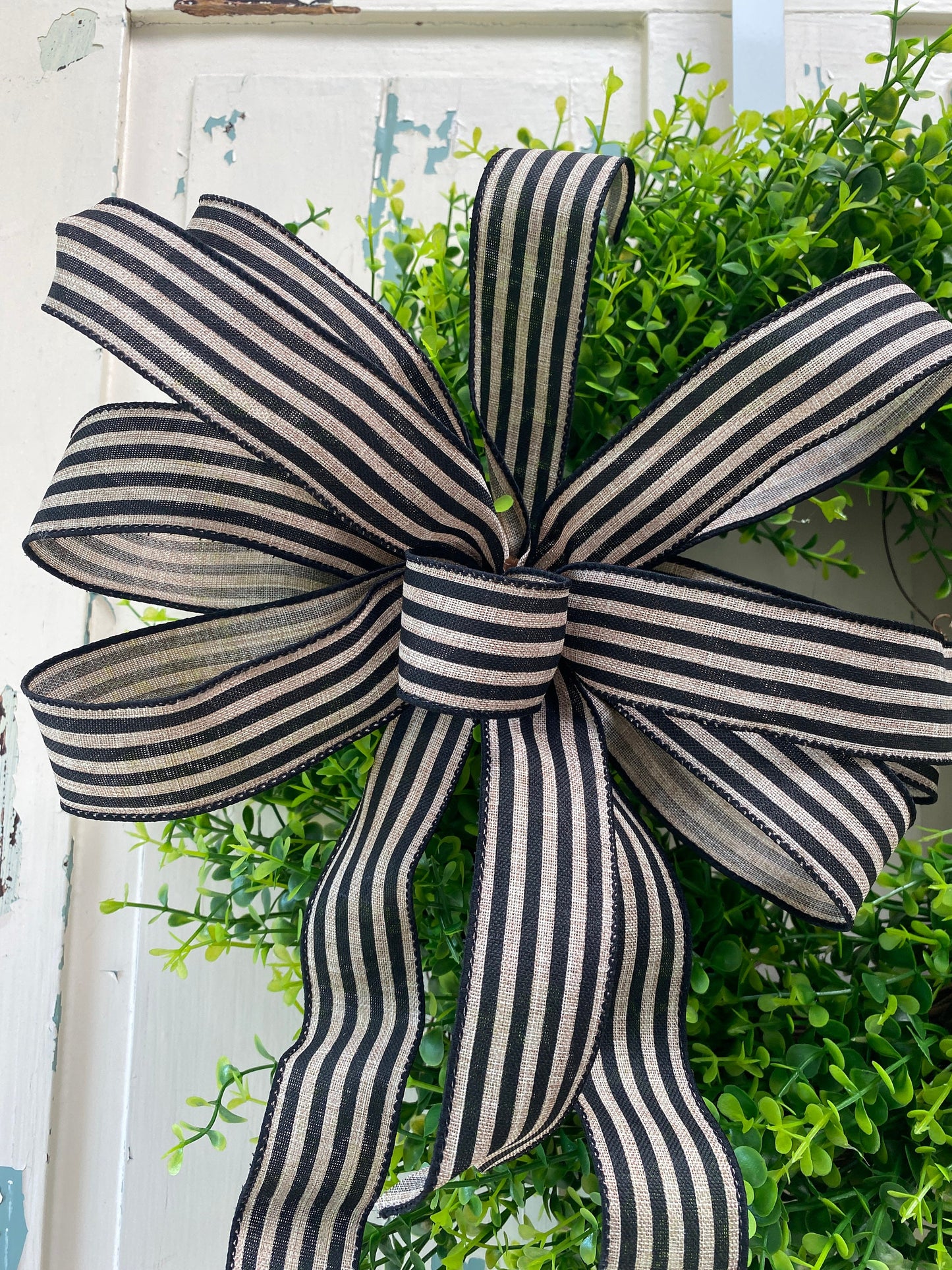 Farmhouse Stripe Everyday Wreath Bow, Summer Lantern Bow, Porch Light Bow, Mailbox Bow, Summer Deck Party Bow, gift basket bow