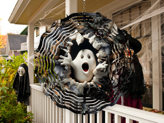 Halloween 3D Ghost Wind Spinner, Spooky Porch Wind Catcher, Fall Hanging Outdoor Decoration. Garden Porch Decor Gifts