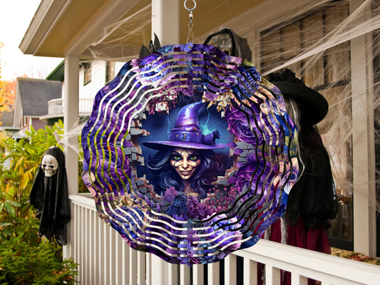 Halloween 3D Purple Witch Wind Spinner, Spooky Porch Wind Catcher, Fall Hanging Outdoor Witch Decoration. Garden Porch Decor Gifts