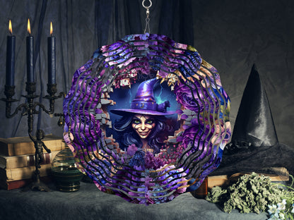 Halloween 3D Purple Witch Wind Spinner, Spooky Porch Wind Catcher, Fall Hanging Outdoor Witch Decoration. Garden Porch Decor Gifts