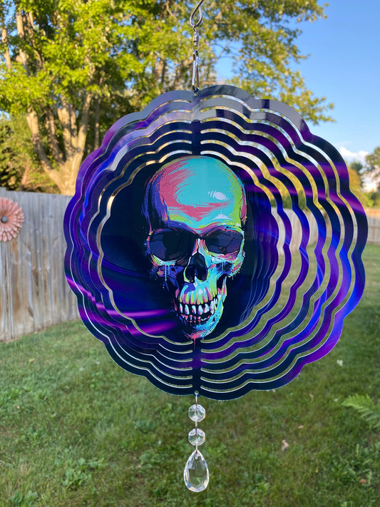 Halloween 3D Skull Wind Spinner, Skeleton Porch Wind Catcher, Fall Hanging Outdoor Decoration. Garden Porch Decor Gifts