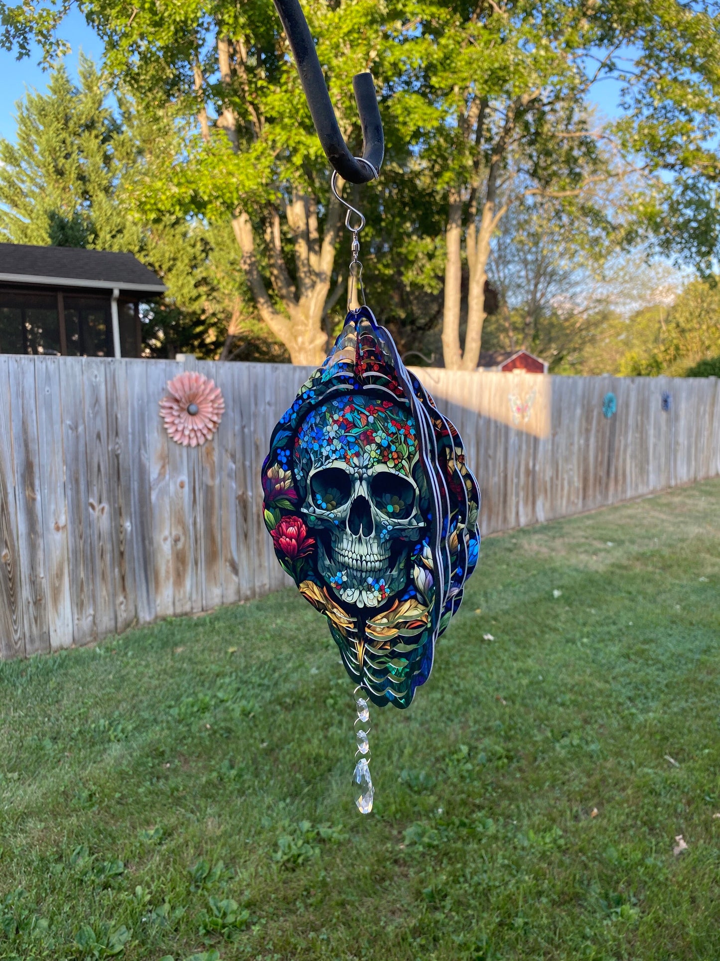 Colorful Halloween Sugar Skull Wind Spinner, Skeleton Porch Wind Catcher, Fall Hanging Outdoor Decoration. Garden Porch Decor Gifts