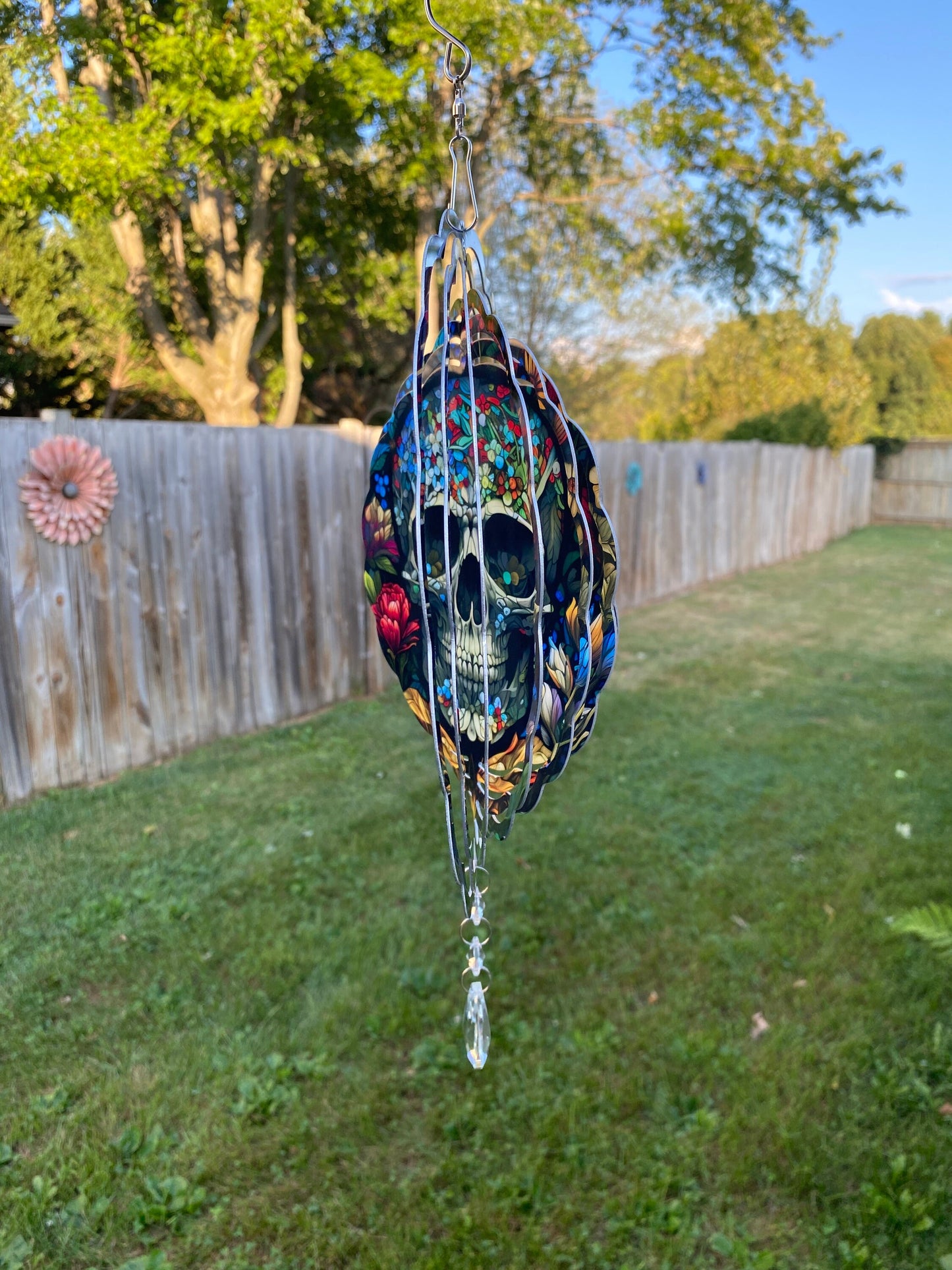 Colorful Halloween Sugar Skull Wind Spinner, Skeleton Porch Wind Catcher, Fall Hanging Outdoor Decoration. Garden Porch Decor Gifts