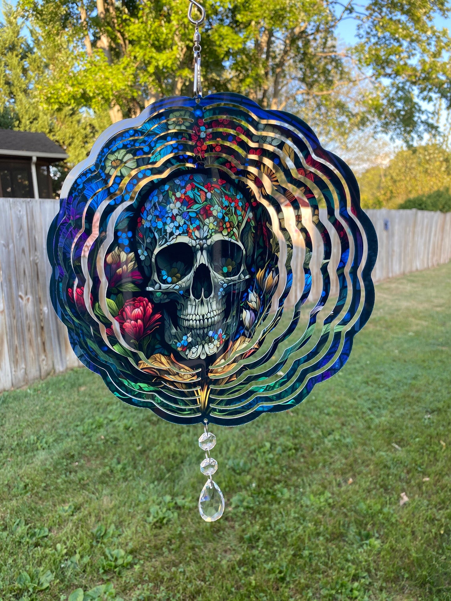 Colorful Halloween Sugar Skull Wind Spinner, Skeleton Porch Wind Catcher, Fall Hanging Outdoor Decoration. Garden Porch Decor Gifts