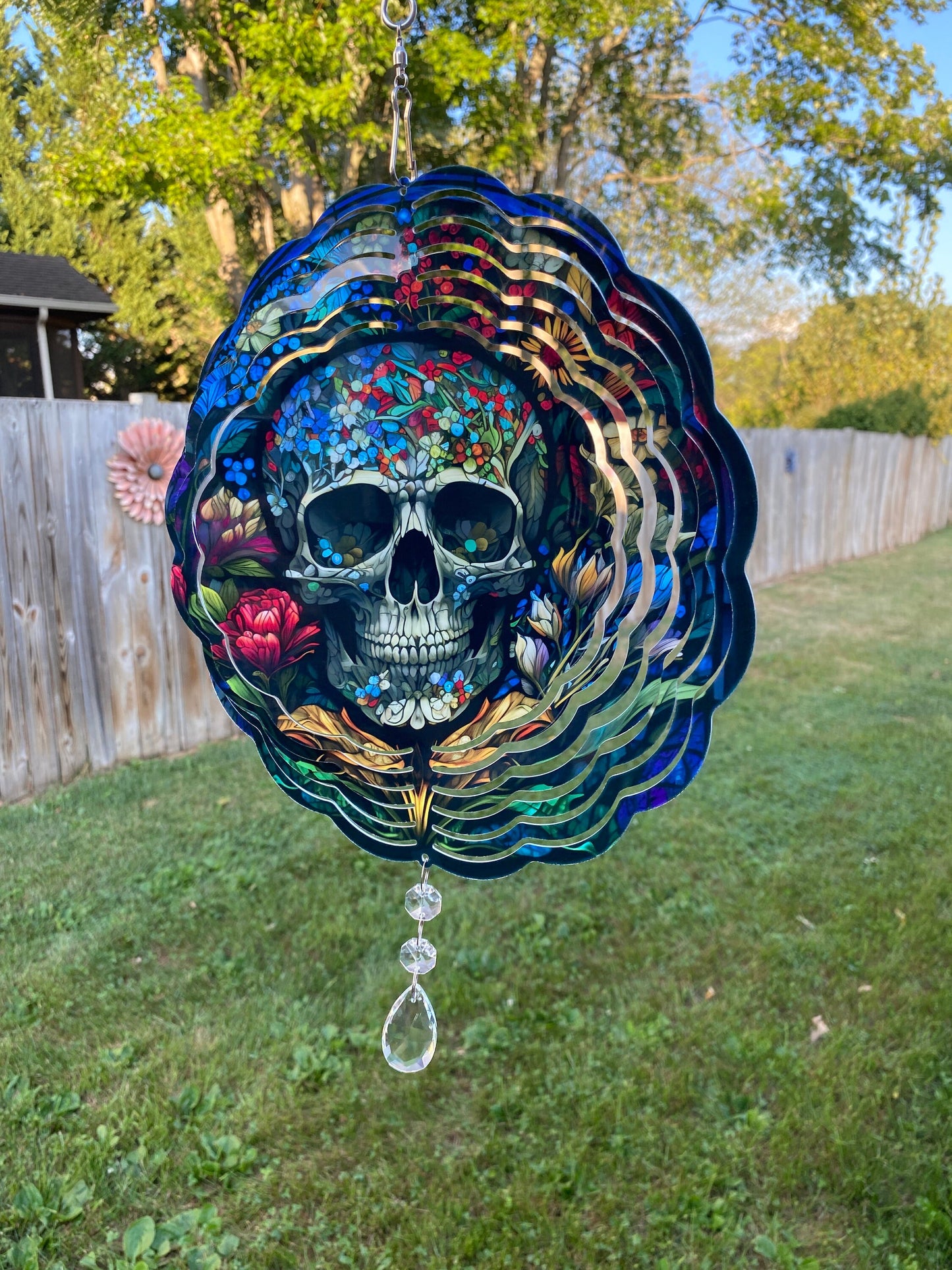 Colorful Halloween Sugar Skull Wind Spinner, Skeleton Porch Wind Catcher, Fall Hanging Outdoor Decoration. Garden Porch Decor Gifts