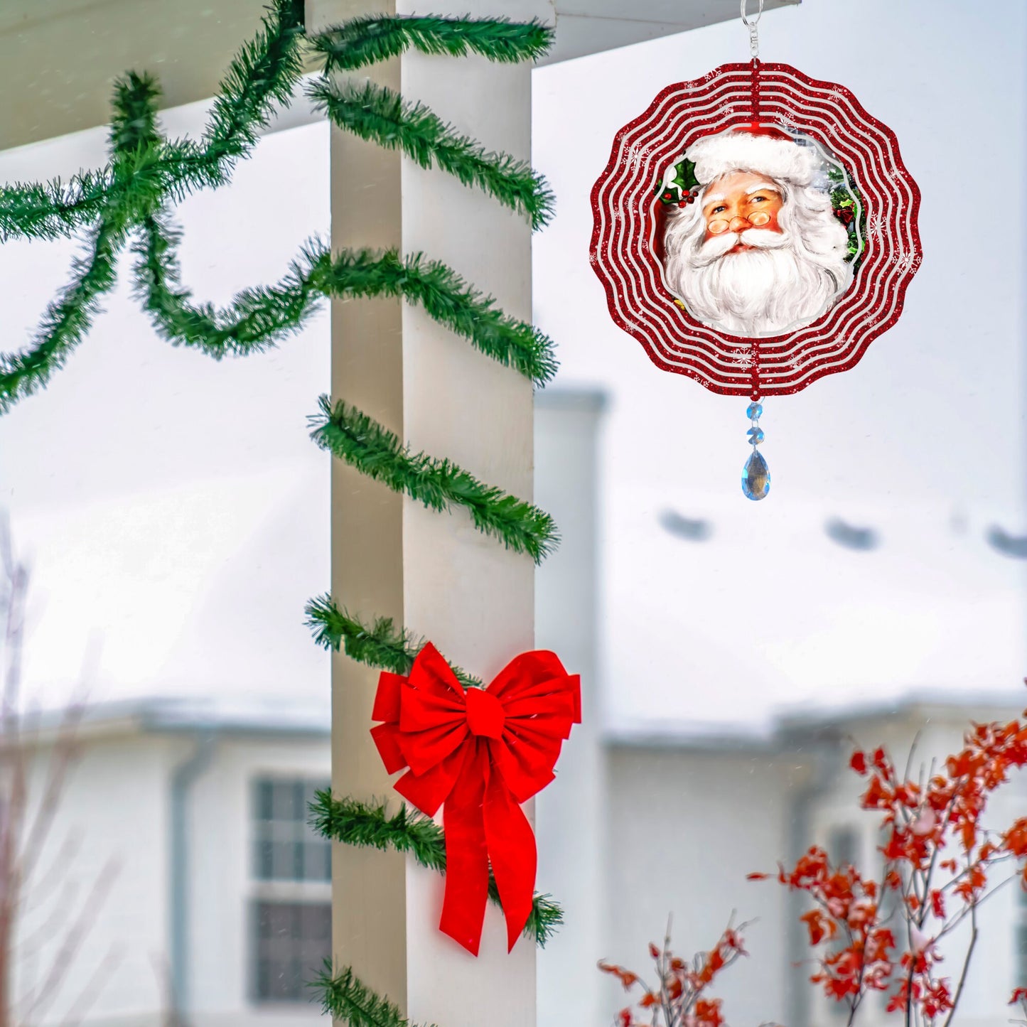 Christmas VIntage Santa Wind Spinner, WInter Hanging Sun Catcher, Santa Claus Garden Gift, Christmas Garden Art, Winter Outdoor Decor
