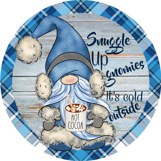 Winter Gnome Blue Wreath Sign, Hot Cocoa Cold Outside Wreath Attachment, Snuggle up Gnomies it's cold outside metal sign, signs for wreaths