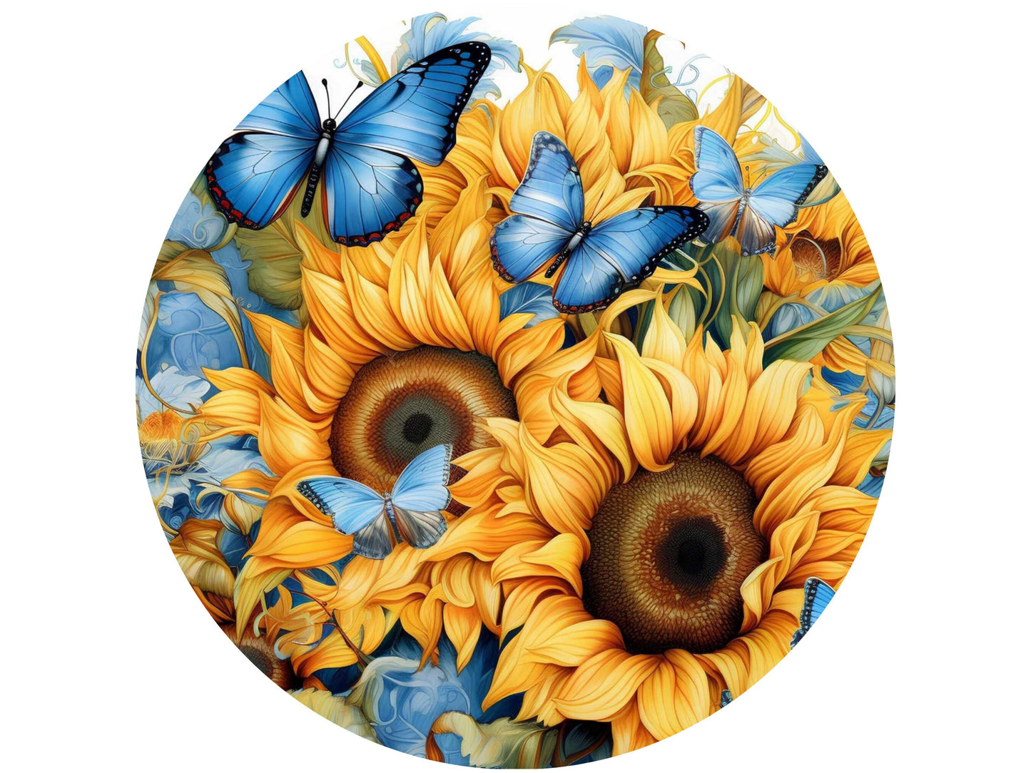 Sunflower and Blue Butterflies Wreath Sign, Summer Blue and Yellow Wreath Attachment