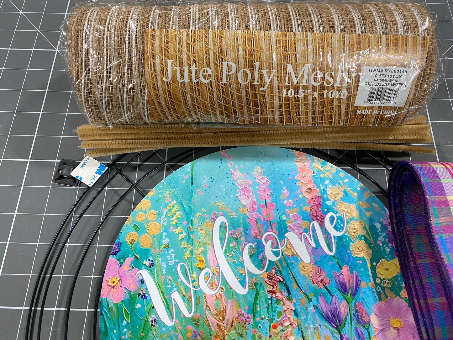 Summer Wildflower Floral welcome wreath kit, Bright colors mesh diy wreath kit, make your own wreath, craft supplies for wreath